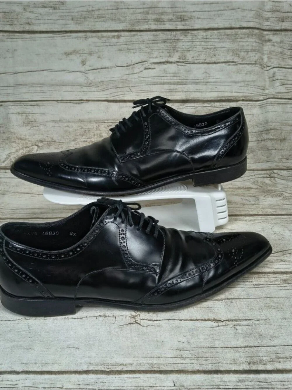 Dolce Gabbana Luxury Black High Shine Wingtip Leather Oxfords Men Size 8.5 - Picture 2 of 9